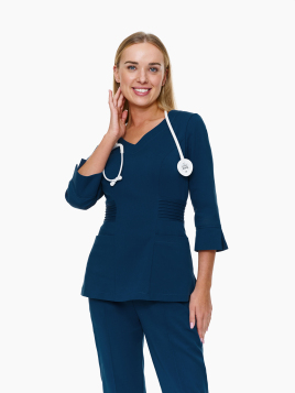 Roma medical Scrub Top + Genova Pants Deep Sea in blue color