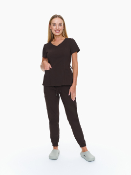 Scrub bluza medyczna Palermo + joggery Verona Chocolate w kolorze brązowym